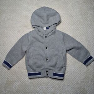 Baby GAP Toddler Hooded Sweater Grey Blue Button Front 2T